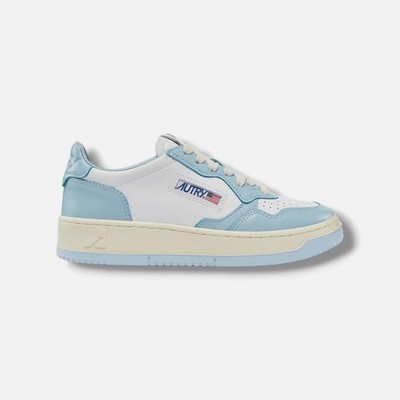 Autry Women's White Blue Medalist Leather Low-Top Sneaker Shoes Size EU:38 US:8