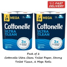 Cottonelle Ultra Clean Toilet Paper, Strong Toilet Tissue, 6 Mega Rolls (2 Pack)