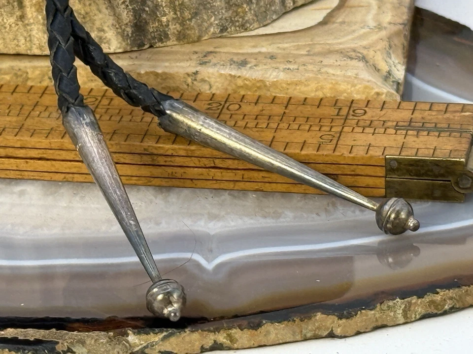 Bolo Navajo Vintage Plata Esterlina Turquesa Verde 36" con Puntas--2LN25.04 Foto 3 de 4