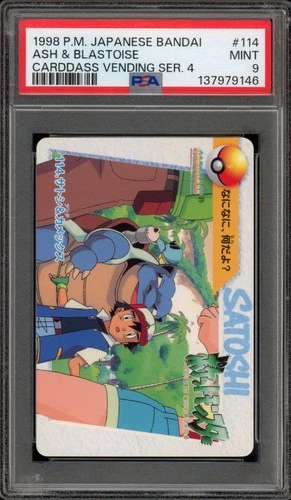 Pokemon Bandai Carddass Ash & Blastoise Vending Series 4 Japanese #114 PSA 9