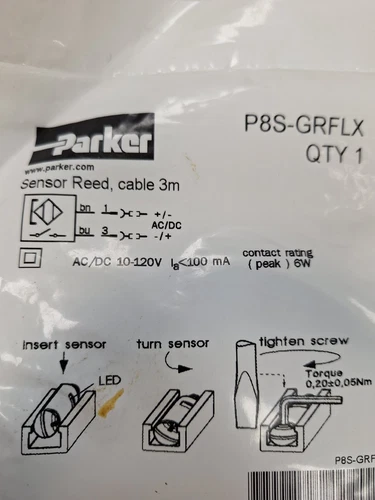 Parker, P8S-GRFLX, Electronic Sensor Reed Cable, 3M, 10-120V