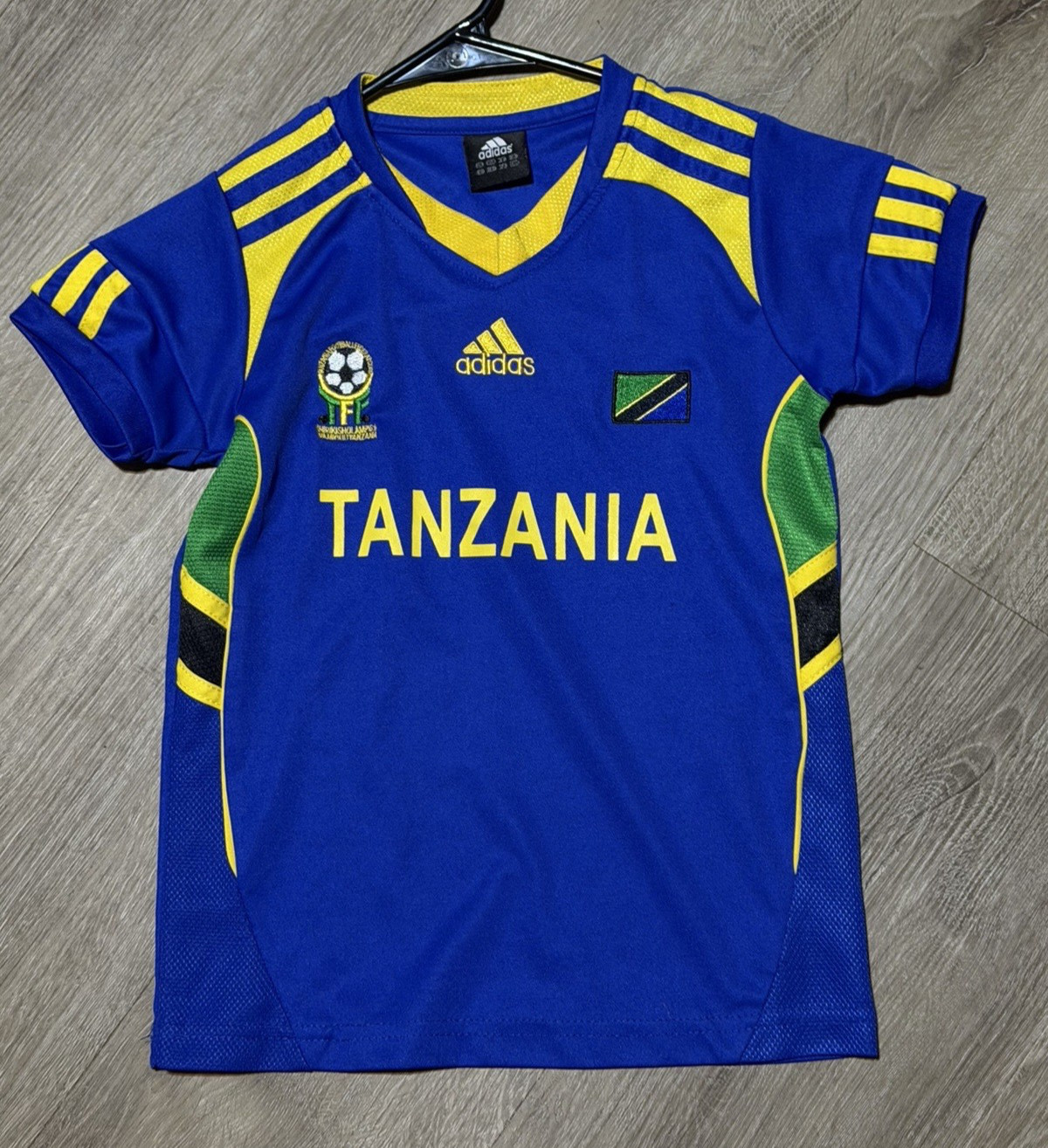 Vintage Tanzania Adidas Soccer Football Jersey Blue Youth Large Climacool Kids