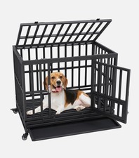 VEVOR Heavy Duty Dog Crate 38 in Metal Dog Kennel with Wheels and Removable Tray