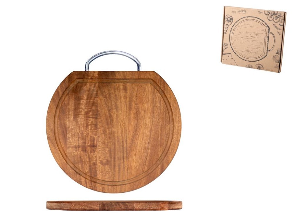 H&H Acacia Round Cutting Board, With Edge, 33X31Cm
