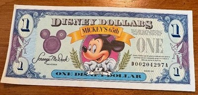 1993 $1 Disney Dollars Mickey's 65th GREAT CONDITION