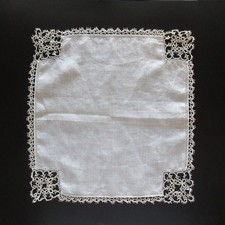 Linen Hanky White On White Hand Tatted Lace Edging Bridal Wedding Vintage