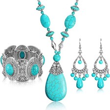 3 Pieces Bohemian Turquoise Jewelry Set for Women - Western Pendant