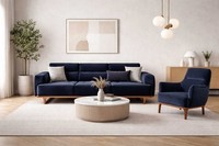 Polstergarnitur 4Sitzer Sofa Sessel Stoff Modern Kissen Dunkelblau Neu