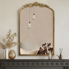 Vintage Mirror, 36" X 24" Arched Antique Baroque Wall Mirror, Gold Traditiona...