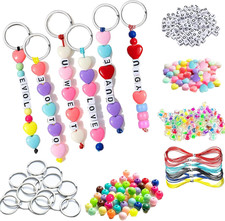 287 Pcs Bead Keychain Making Kit, DIY Beadable Keychains Supplies Key Chain Maki
