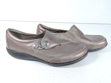 Clarks Ashland Lane Slip-On Casual Loafer Shoe Leather Pewter Women 6W EU 36 New