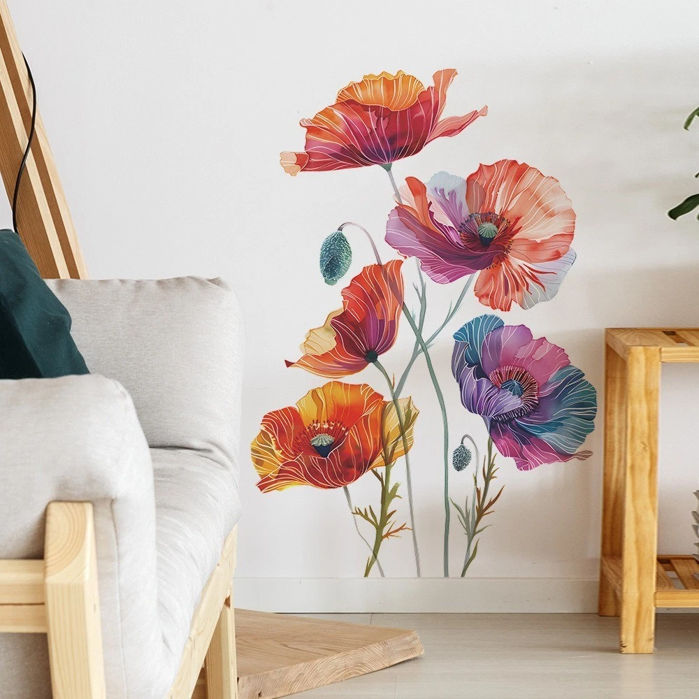Painted Flower Wall Stickers Butterfly Wall Decals — Home Decor Wall Art Sticker