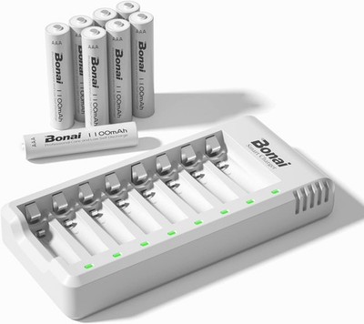 BONAI Ladegerät 8 Slot USB AAA Akkuladegerät LED Schnell Ladung Akku 1100mAh