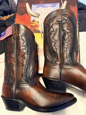 Abilene Western Boots Brown Cherry Cowhide Made in USA Mens Size 9 D