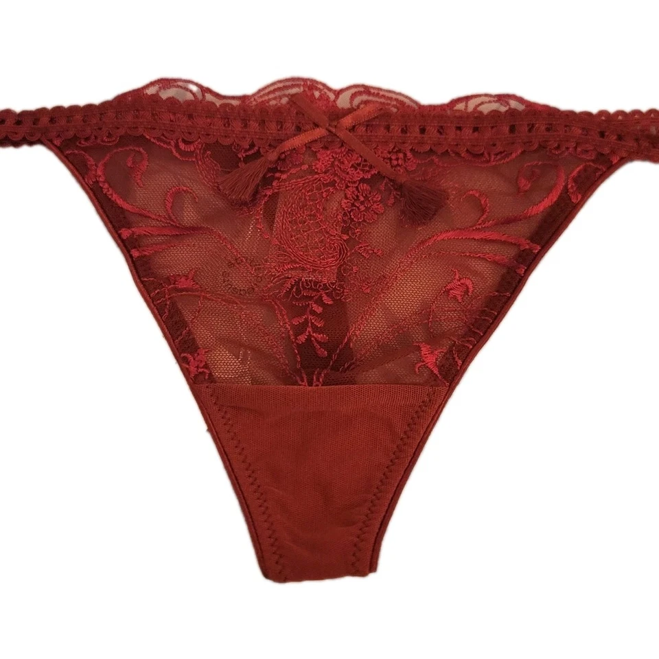 NEW PLEASURE STATE WHITE LABEL WHIMSICAL LACE RED THONG BRIEF  P37-2183W Size S - Image 4 of 4