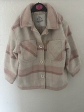 George at Asda Girls Pink & Cream Check Shacket -  Soft Button-Up Coat