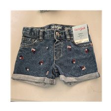 Cat Jack Girls Blue Floral Denim Shorts 5T Stretch Adjustable Waist Pockets