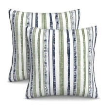  Boho Navy Blue and 16" x 16" (Pack of 2) Boho Navy Blue Sage Green Striped