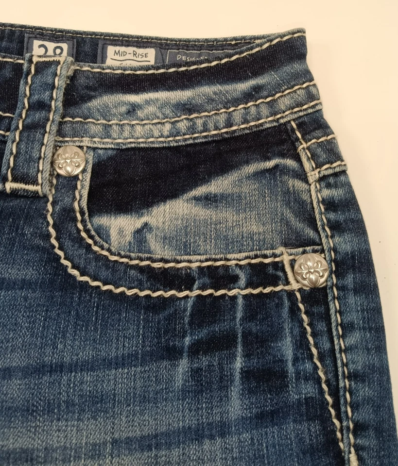 Miss Me Jeans Shorts Signature Distressed Raw Hem Rhinestones Blue Women's 28 - Image 4 of 4