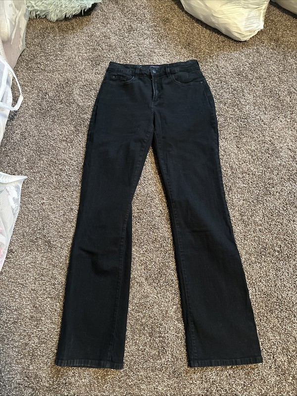 NYDJ Womens 4 Black Mid Rise Stretch Slim Bootcut Jeans Lift and tuck Sequin