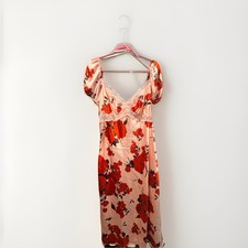 Satin Chemise Pink Red Floral Lace Accents V-Neck Short Sleeve Spring