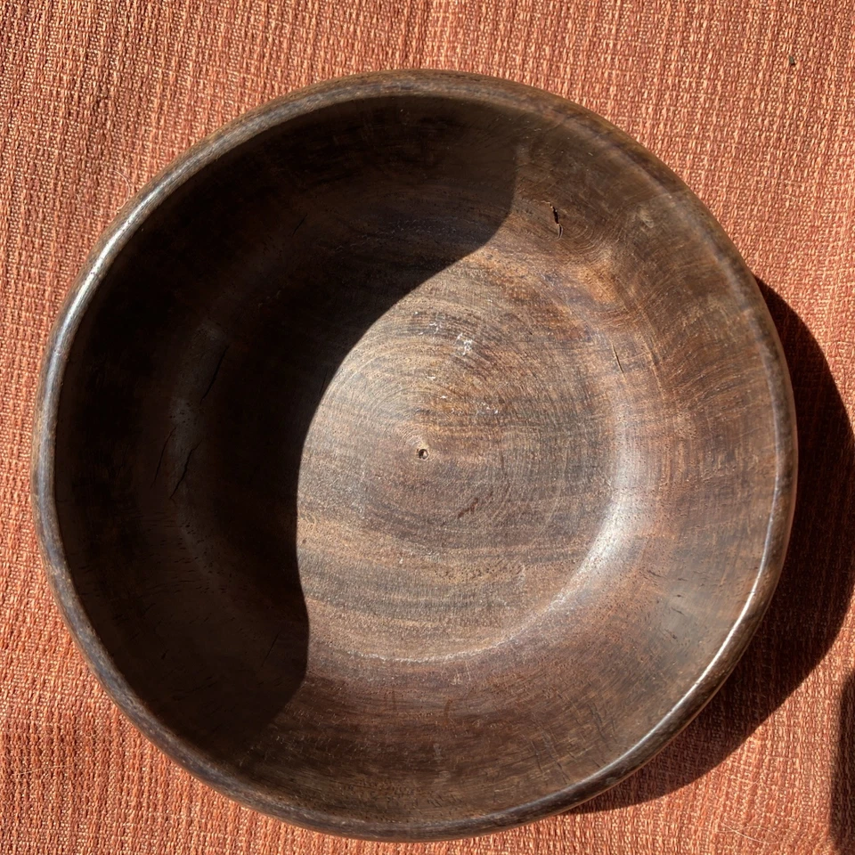 Tigela de madeira esculpida à mão tigela de salada de rinoceronte africano vintage redonda 5” - Imagem 3 de 4