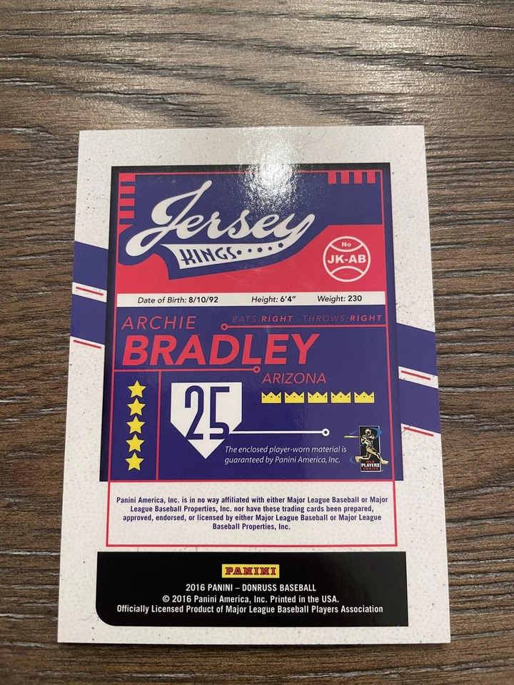 2016 Donruss #JK-AB Archie Bradley Jersey Kings Studio Kings #/25 - Image 2 of 2