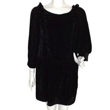 new SEZANE Dress, 10, Black Velvet/Burnout Stripe, Ruffle shoulder, Silk Blend