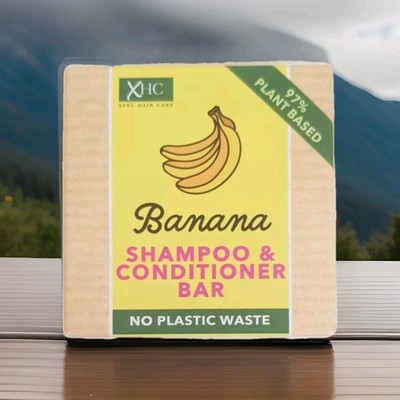 XHC Banana Shampoo & Conditioner Bar, 97% pflanzliche Basis, Kakao & Sheabutter