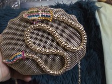 Kate Landry Silver Faux Snake Clutch Purse Evening Glam Sparkle Rhinestones NWT