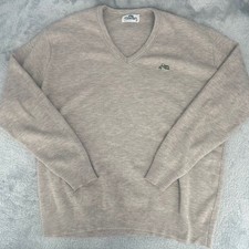 Vintage Garan Mens V Neck Sweater Beige Long Sleeve Classic Logo XL Made in USA