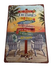 Metal Sign Be Happy Beach Ocean Outdoors Decoration Home Wall Art Decor 8x12in