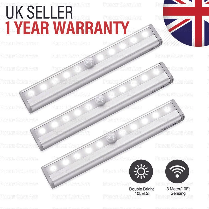 Wardrobe Light PIR Motion Sensor Wireless Battery Powered Night Lam Wall 10 LED