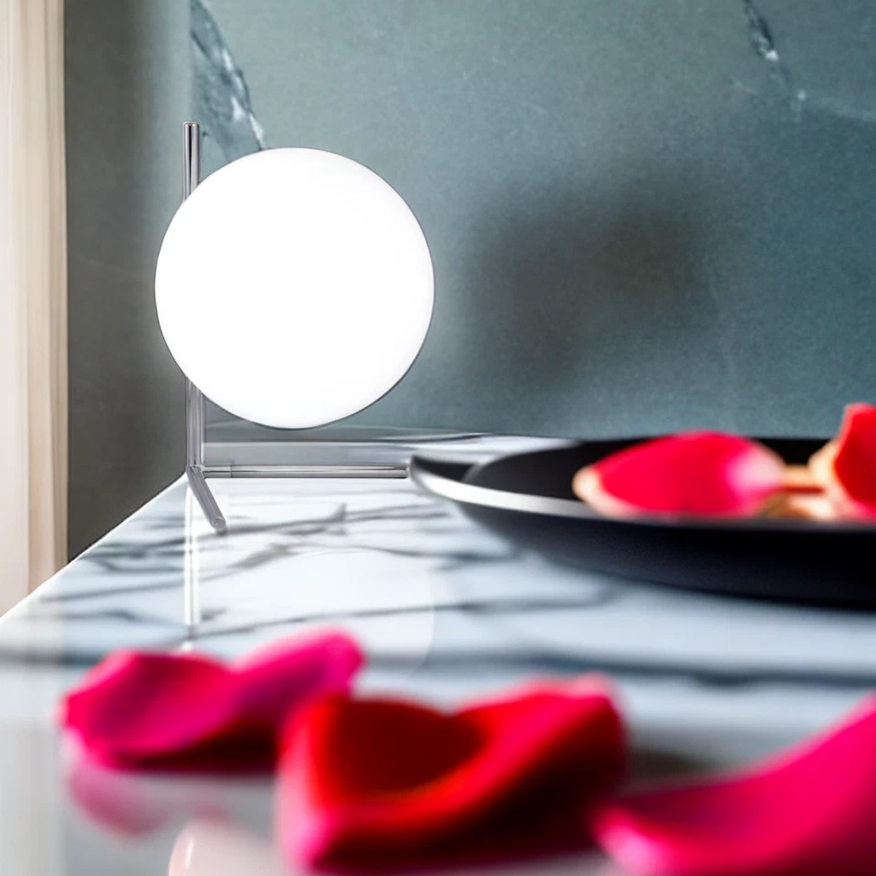 Lampada da Tavolo Attacco E27 Sfera Gomma Duepiedi Argento da Comodino Scrivania - Immagine 4 di 4