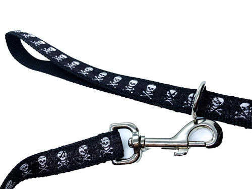 White Skull Leash, 3/4" width, choose your length puppy leash cute dog leash - Picture 2 of 4