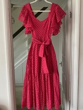 Zara Fuchsia Pink Cutwork Embroidered Midi Dress Size XS Bloggers Fave Wedding