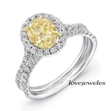 2.50CT Oval Cut Genuine Real Citrine Split Shank Halo Ring 14K 2-Tone Gold Over