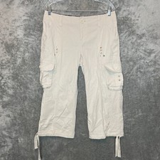 Vtg Gitano Women Y2K Embroidered Utility Ripstop Wide Leg Cropped Cargo Pant 8
