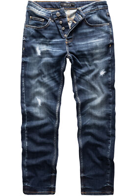 Herren Jeans Regular Straight Fit Denim Hose Destroyed R7998