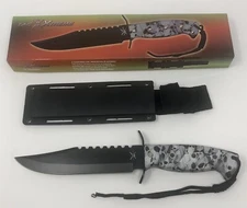 Frost Tac Xtreme TX-1458WSC Bowie Fixed Knife 12" White Skull Camo Handle