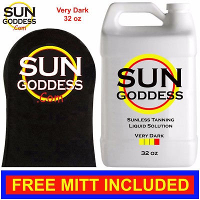 SUN GODDESS - VERY DARK - 32 oz - Spray Tan Solution Liquid Mist + Tanning Mitt