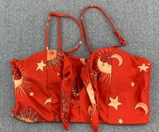 Zaful Celestial Tie Front Keyhole Bikini Swimsuit Top Womens size Medium Red