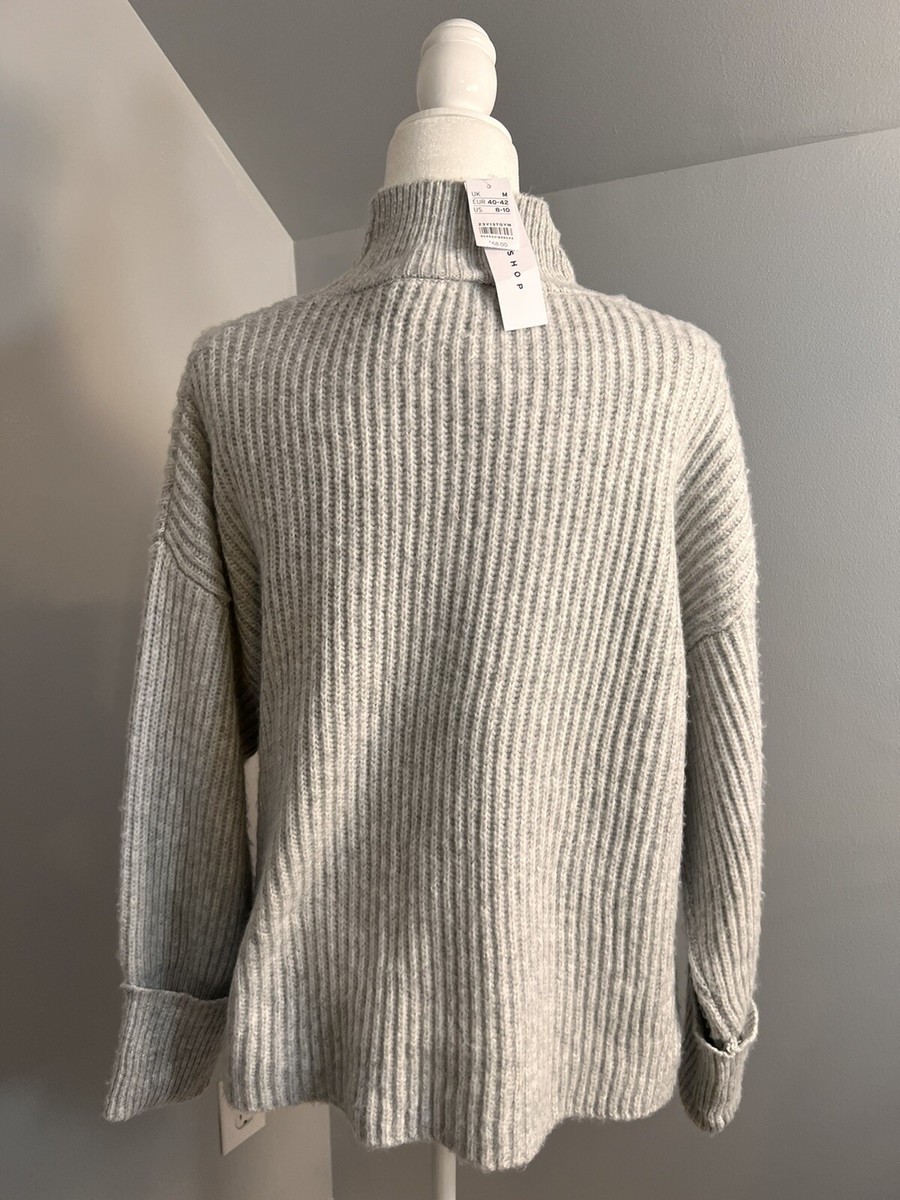 TopShop Womens Sweater, Size 8 - 10. high neck, Gray, New with Tags View 2