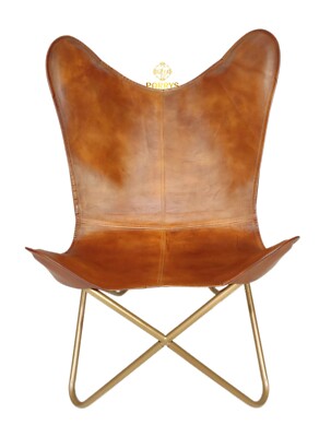 Vintage Genuine Leather Butterfly Chair BKF Lounge Accent Arm Chair Iron Frame