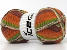 4-Skein Lot Smart Sock Yarn Superfine Superwash 4x100g/400m Copper Green Cream