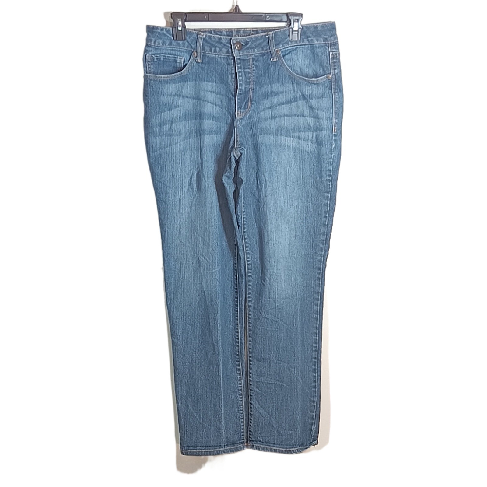 Faded Glory Straight Jeans Womens 16 Mid Rise Medium Wash Stretch Denim