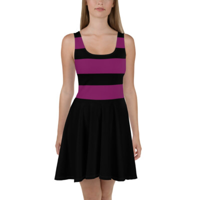 Magenta & Black Striped Casual Elegant Skater Dress Gift for Her | eBay