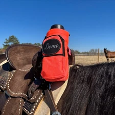 Personalized Horse Saddle Pink Bottle Holder, Multi Pocket Saddle Drink Holder
