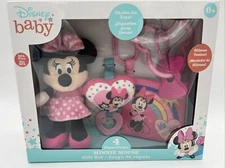 New Disney Baby Minnie Mouse Gift Set Age 0+ 4pcs Plush, Rattle, Tether, Book