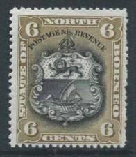 NORTH BORNEO 1844 SG73c 6c black & bistre-brown P14&frac12; x 14 mounted mint cat &pound;65